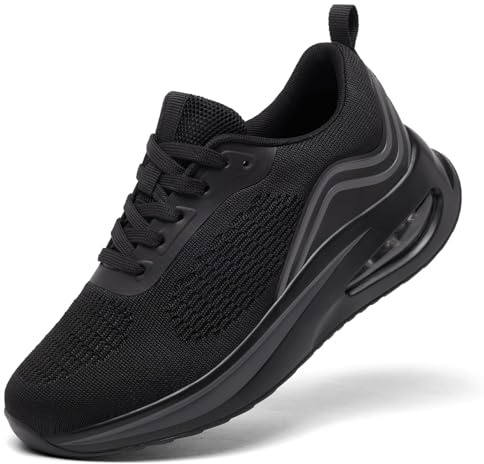 Trainers for Women Black Running Shoes Ladies Arch Support Memory Foam Plantar Fasciitis Orthopedic Shoes Air Cushion Comfort Breathable Non Slip Gym Sneakers All Black UK 8
