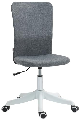 HOMCOM Silla de Escritorio sin Brazos Giratoria Altura Ajustable Gris | Silla de Oficina, Tapizado en Lino Sintético, para Estudio Dormitorio Tocador, Carga 120 kg