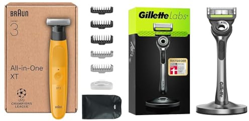 Braun Series XT3 All-in-One, Trimmer, Groomer, Elektrorasierer, Trimmen & Rasieren + Gillette Labs Nassrasierer Herren, TESTSIEGER BEI STIFTUNG WARENTEST, Rasierer