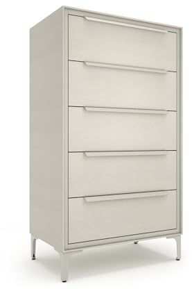 tinge Naima 5-Drawer Premium Fabric Dresser for Bedroom, Waterproof, Beige | 5 Spacious Drawers, Waterproof Fabric Exterior, Reinforced Metal Frame, Space-Saving Design, Anti-tip Wall Mount Included