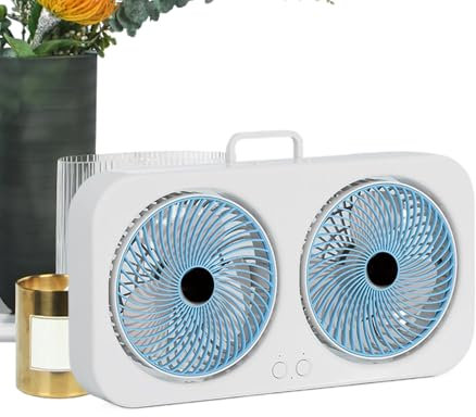Generico Ventilatore Da Scrivania, Raffreddatore ad Aria con Doppia Testa, Ventilatore USB Ricaricabile Appendibile Silenzioso per Campeggio Viaggio Spiaggia Palestra