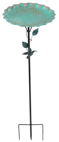 CUCUFA Baignoire pour Oiseaux pour l'extérieur, Bain d'oiseaux en métal 32x10 Pouces, Fer à en Fer avec Support de pieu, Bains d' indépendants et