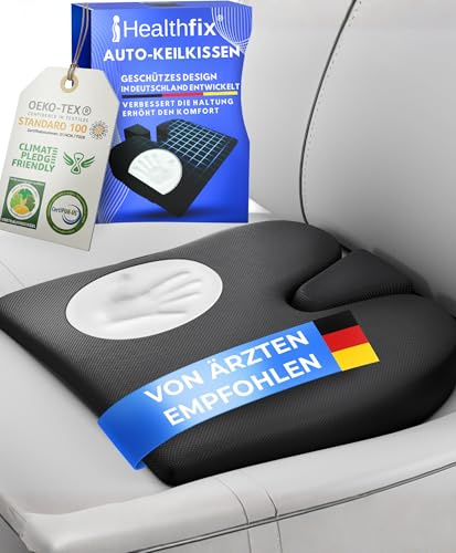 Healthfix® Kilkudde för bilar – ergonomisk ortopedisk sittdyna för bil, halkfri och tvättbar – minnesskum, hårdhet – mjuk (45–70 kg)