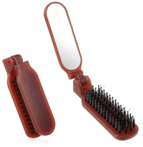 Foldable Brush with Mirror Compact, Foldable Hairbrush Mini Boar Bristle Hairs Brushes Portable Mini Compact Hairbrush Pocket Size Comb for Any Hairstyles Women Girls Home Travel Gym Purse