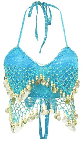 Sonnena Tops de danza para mujer,Sujetador de traje de danza del vientre para mujer con cuentas de lentejuelas, top corto sin tirantes, traje de danza del vientre