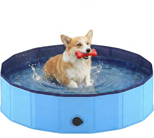 Piscine Chien Pliable 80x20cm en PVC, Piscine Enfant Stable et Antidérapant, Piscine Portable pour Grand Chien et Animaux de Compagnie Bleu