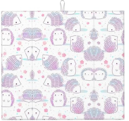 Phayah Tapete de secado de platos con patrón de erizo rosa para encimera de cocina, absorbente, decoración estética de cocina, 18 x 16 pulgadas