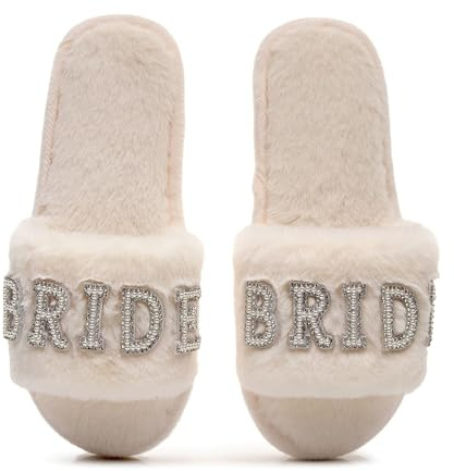 AffeGifts Zapatillas Novia Blancas, Zapatillas Casa Novia Boda Punta Bridal Slipper Boda Regalos De Despedida De Soltera