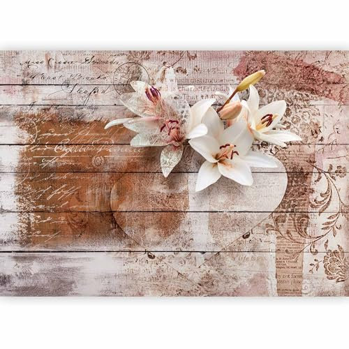 murando - Papier peint panoramique artistique 350x256 cm - Revêtement mural décoration salon - Design moderne - Bois fleurs lys inscriptions rétro romantique vintage texture f-A-0616-a-a