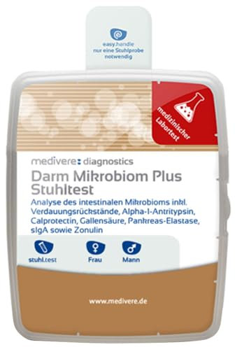 medivere Labordiagnostik Darm-Mikrobiom Plus Stuhltest - komplette Analyse von Darmflora, Verdauungsenzymen und Entzündungsmarkern - professionelle Auswertung