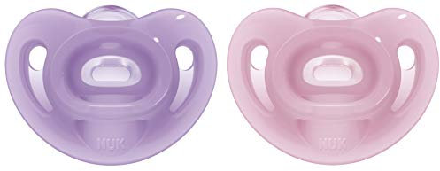 NUK Sensitive Schnuller | 6-18 Monate | 100 % Silikon für zarte Haut | BPA-frei | lila & rosa | 2 Stück