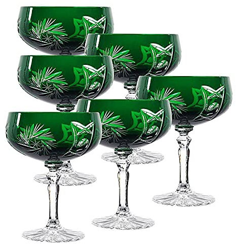 CRISTALICA Sektglas Sektschale Sektkelchgrün Schleuderstern 6er Set 200ml