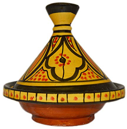 Moroccan Handmade Serving Tagine Exquisite Ceramic Verde Small Inches in Diameter Yellow