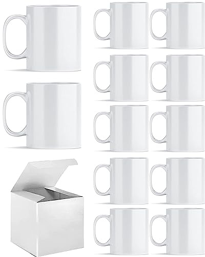 ABBSH Sublimation Mugs, Sublimation White Coffee Mugs Tazas Para Sublimacion Blank 11 OZ With Box for for Coffee, Soup, Tea, Milk, Latte, Hot Cocoa Set of 12