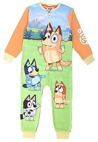 Bluey Onesie para niños o niñas, Ropa de Estar por casa de Forro Polar Todo en uno, Pijama Todo en uno, Naranja, Edad 4-5 Años