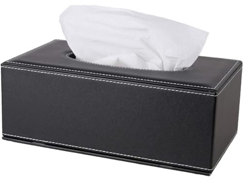 XNONE Leder Taschentücher Box Rechteckig Kosmetiktücher,Taschentuchspender Halter,Taschentücher Boxes Serviette Tissue Box Holder für Kommode Badezimmer Autos Büro Dekor,Schwarz