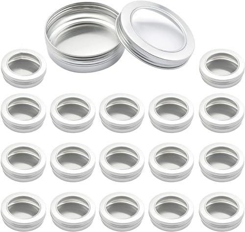 Leere Gläser mit Deckel, Kosmetikdose, B0CKBR5J4224 Stück, 150 ml, leer, rund, silberfarben, Aluminiumdosen, Dosen, Gläser mit Schraubdeckel, klares Fenster for Kerze, Kosmetik, Lippenbalsam, Salbe (F