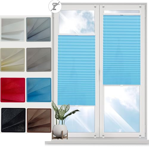 Estor Enrollable Noche y Día, 50 x 90 cm Fijación sin Taladrar, Estor Enrollable Thermo Estores Noche y Dia Elegantes para Ventanas y Puertas, Azul