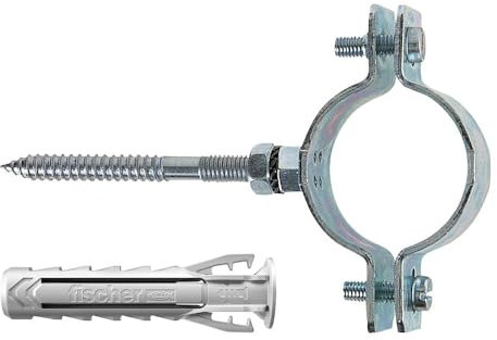 Fischer Collier CPT 3/4 pour fixation de tuyaux en métal, diamètre tubes de 25 mm à 28 mm, comprend cheville SX Plus 10 et vis double M8, 567673