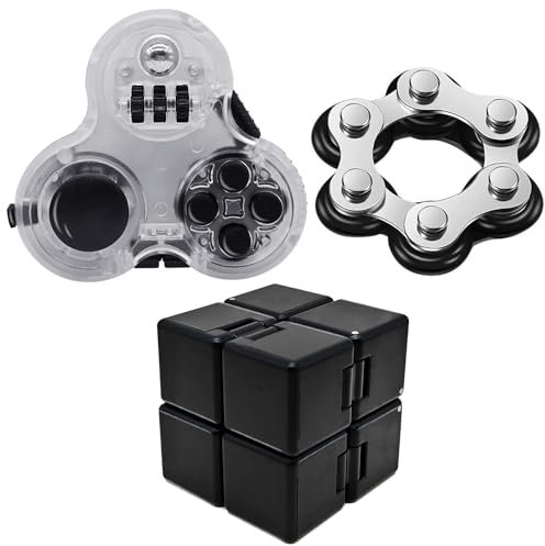 Cuackamily 3 Stück Fidget Toys Set, Anti-Stress Würfel Spielzeug, Six Roller Chain, Infinity Cube Fidget Pad Controller, Stressaubbau bei Nervösität Sensorisches Spielzeug für Erwachsene und Kinder