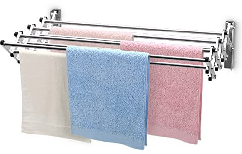 HOMASIS Wäscheständer Wandmontage, Wäschetrockner Wand ausziehbar, Wäschespinne mit 8 Stangen, Wäscheleine aus Edelstahl, Wandwäschetrockner platzsparend für Waschküche, Bad, Balkon, 25 kg belastbar