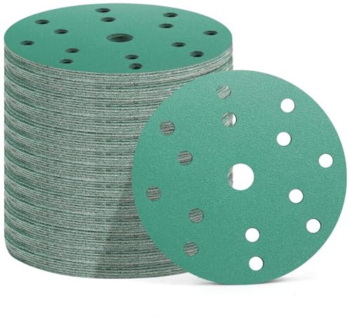 Pfloge® 50 Pièces Disques Abrasifs 150 mm, 15 Trous, 10x Grain 60/80/120/180/400, Papier Poncage pour Ponceuse Excentrique (Vert(P60/P80/P120/P180/P400))