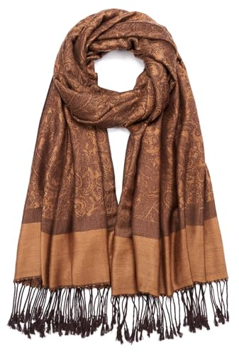 QIUTIMIY Paisley-Pashmina-Schal für Damen, wendbar, Vintage-Jacquard-Pashmina-Rave-Schal mit Fransen für Abendveranstaltungen, Hochzeiten（Blume3-Braun）