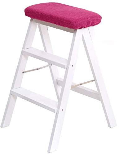 SORVA Taburete portátil con peldaños, Escalera portátil, Taburete con peldaños, Silla Alta, Escalera de Madera, Estante de Escalera, Cubierta de Tela Desmontable de Madera, Taburete para el hogar,