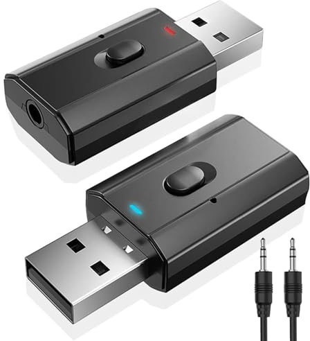 Bluetooth 5.0 car adapter, Bluetooth 5.0 MINI transmitter receiver 2-in-1, with a 3.5mm audio cable receiver, it is suitable for car, home stereo, car stereo, headphones, speakers, PC, TV, etc