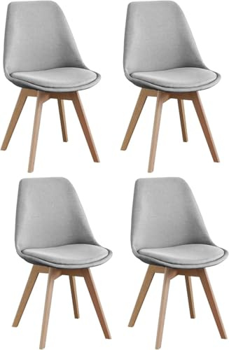 SHIITO | Set de 4 Sillas de Comedor Estilo Escandinavo Modelo Odin | Tapizado en Tela con Diseño Minimalista y Sofisticado | con Patas de Madera de Haya | 43 x 41.5 x 83 cm - Color Gris