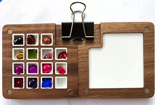 Portable Sketchbook Palette 15 Grids Wooden Mini Travel Paint Palette Palette Box for Watercolor Painting, Acrylic Painting Paint Saver