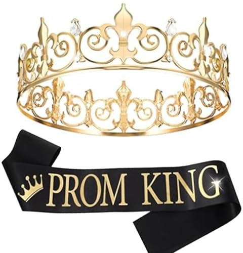 jojobasec Lot de couronnes royales avec écharpes pour homme et femme, anniversaire, roi, strass, couronnes d'épaule, accessoires de fête