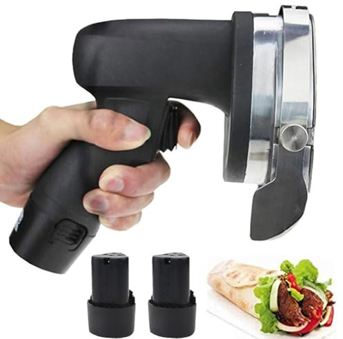 Cortador De Carne De Kebab Inalámbrico Comercial, Cuchillo Eléctrico Shawarma Doner Kebab, Máquina De Corte De Kebab con 2 Cuchillas Gyro Cuchillo, Cuchillo De Barbacoa De Espesor Ajustable