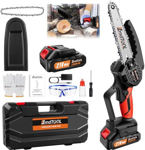 Mini tronçonneuse avec 2 batteries 1500 mAh, sans fil, 1500 mAh, sans brosse, pour scie à élaguer, sans fil, compatible avec la coupe du bois, orange