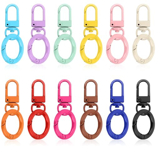 12 Colores Cierre Giratorio con Vlip, Resorte y Gatillo Llavero con Cierre de Pinza de Langosta de Doble Apertura Ganchos de Presión Redondos de Metal Mosquetón con Hebilla de Presión para Joyería