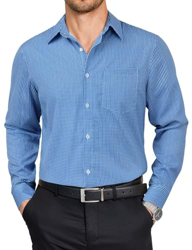 COOFANDY Dress Shirt Men Button Down Long Sleeve Shirt Casual Plaid Pattern Shirts Regular Fit Stretch Shirt