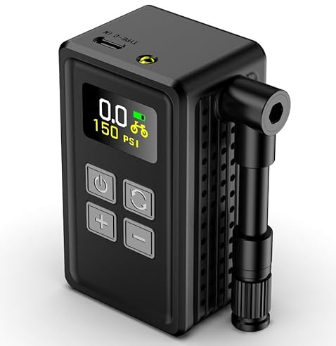 GuKKK Bomba De Bicicleta Eléctrica, 150 PSI Mini Bomba Eléctrica Portátil, Apagado Automático, Inflador Bicicletas Incluye Luces LED, para Carretera, Motocicletas, Balones de Fútbol, Patinetes