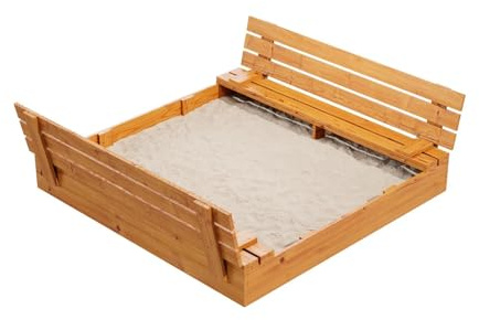 QLS Arenero de madera con asiento cubierta impregnada para niños Sandbox 150 cm