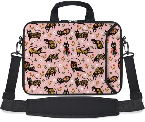 RICHEN Messenger Bag Carrying Case Sleeve with Handle Accessory Pocket Fits Laptops/Notebook/ebooks/Kids tablet/ipad (11-13.3 inch, Flowers Cats)