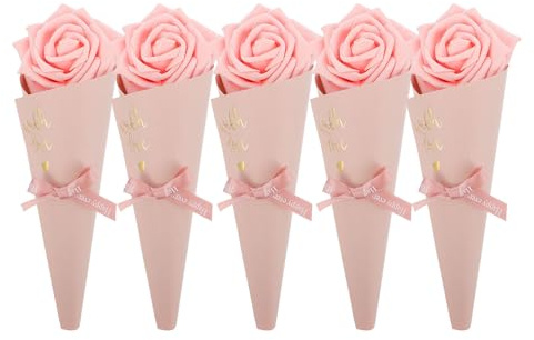 CIYODO Contenitore per Caramelle a Forma di Cono 5 Pezzi Fiocco e Decorazioni Floreali in Carta Resistente Sacchetti per Caramelle da Festa e Bomboniere Matrimonio Creativo