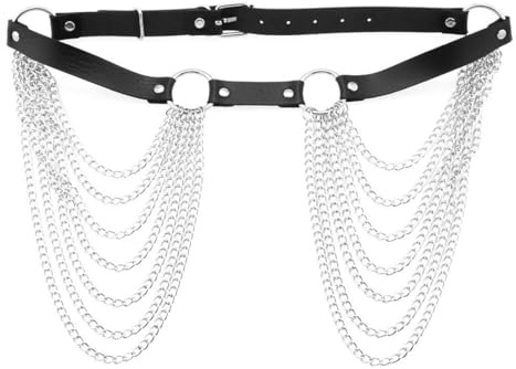 Huba Layered Body Chain bälte kvinnor gotisk midja kedja sele hip hop sexig korsett tillbehör svart PU-läder metallringar