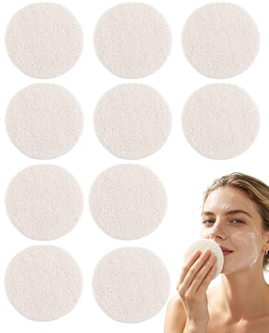 TISCH Spugna Luffa Naturale, 10 Dischetti Ø 6cm, Esfoliante Viso & Corpo, Struccante e per Pulizia Profonda, Delicata ed Ecologica.