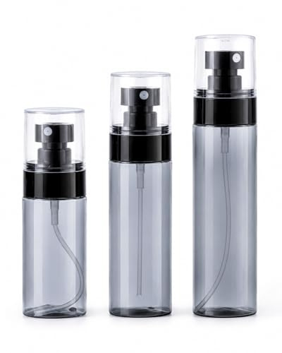 YIPFEN 3 Piezas Diferentes Especificaciones Botellas Pulverizadoras Reutilizables Mini, Frascos de Spray Recargables para Perfume y Productos de Limpieza (60, 80, 100ml) (Transparente Negro)