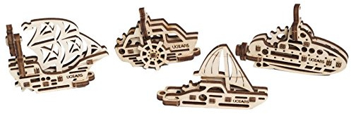 UGears U-Fidgets s - Mechanical Puzzle Trinkets - Set of 4 models - Anti-stress 3D Puzzle - Self Assembly Kit - 4 mini Models - Miniature Model - Mechanical Models - Plywood Building Set