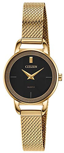 Citizen Quartz Womens Watch, Black Dial, Stainless Steel, Classic, Gold