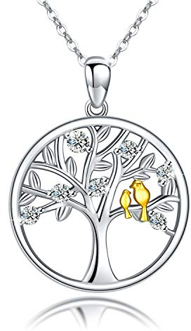 TANGPOET Tree of Life Necklace 925 Sterling Silver Tree of Life Pendant with Bird Valentines Day Jewellery Gifts for Women Family Friends