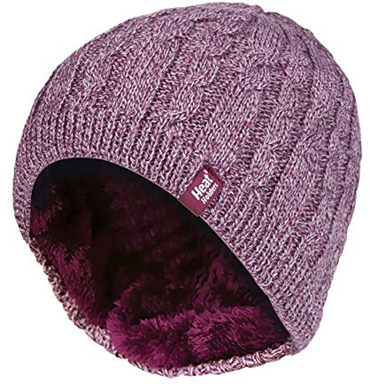 HEAT HOLDERS - Womens Ribbed Cable Knit Fleece Lined Thermal Winter Knitted Beanie Hat (One Size, Rose (Alesund))
