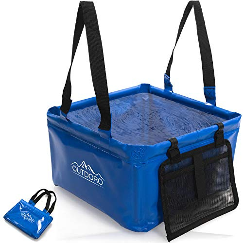 Outdoro Grand bol pliable - 22 l - Avec sac supplémentaire - Tissu durable - Bol de lavage pliable pour le camping et l'extérieur