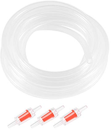 uxcell Silicone Tubing 5/32(4mm) ID 1/4(6mm) OD 8ft(2.5m) Aquarium Pump Air Hose Water Pipe Silicone Rubber Tube Clear with 3pcs Check Valves