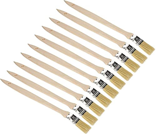 KOTARBAU® Juego de 10 brochas Planas para radiador con Mango de Madera, 25 mm, Pincel en Forma Curva, acodada, Mango Plano y Alargado para Superficies de difícil Acceso, Brocha para radiadores, 10u
